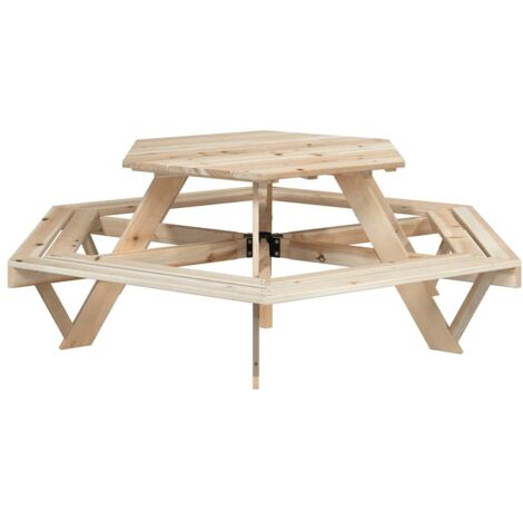 Table de pique-nique pour 6 enfants avec bancs hexagonal sapin vidaXL