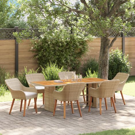 vidaXL Ensemble de salle à manger pour jardin 7 pcs Beige polyrotin