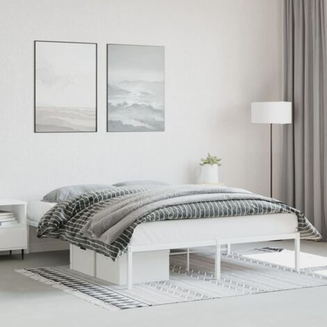 Cadre de lit métal sans matelas blanc 150x200 cm vidaXL (1/5)
