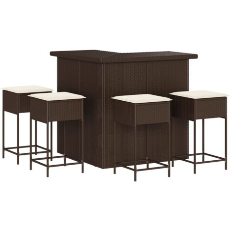 vidaXL Ensemble de bar de jardin avec coussins 5 pcs marron poly rotin