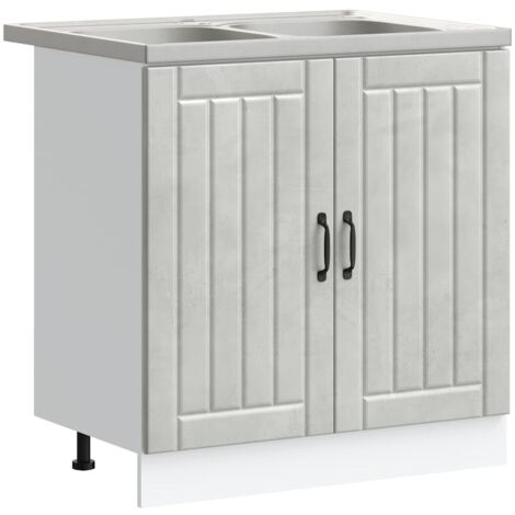vidaXL Meuble sous évier Lucca 2 pcs Gris béton Bois d'ingénierie (1/5)