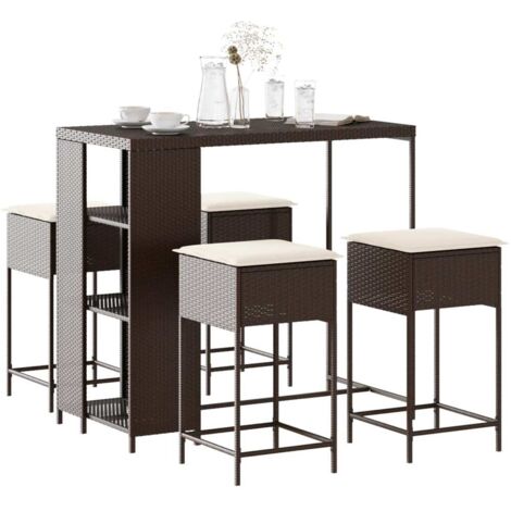 Ensemble de bar de jardin avec coussins 5 pcs marron poly rotin vidaXL347065
