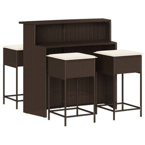 Ensemble de bar de jardin avec coussins 5 pcs marron poly rotin vidaXL