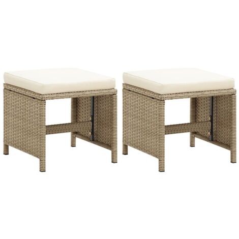 vidaXL Tabourets de jardin lot de 2 avec coussins Résine tressée Beige