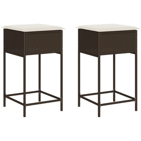vidaXL Tabourets de bar jardin coussins lot de 2 marron résine tressée (1/5)
