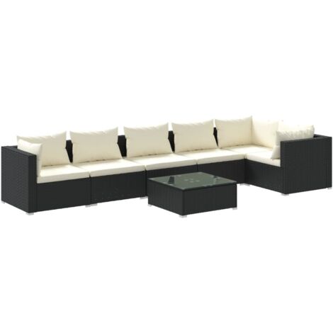 Salon de jardin 7 pcs avec coussins Résine tressée Noir vidaXL