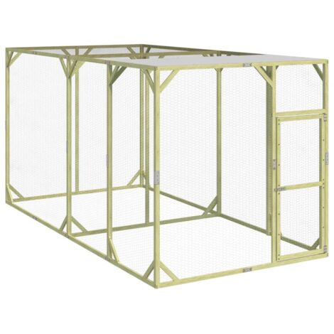 Vidaxl – Poulailler 200x400x200 cm en bois de pin massif – Toit en polyester résistant à l'eau – Porte verrouillable – Treillis métallique pour surveillance