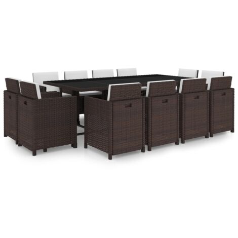 vidaXL Ensemble à manger d'extérieur et coussins 13 pcs Résine tressée