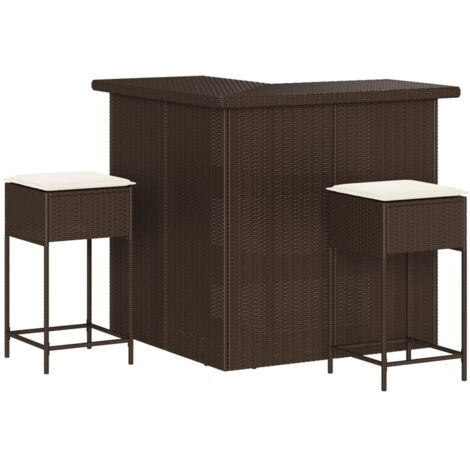 vidaXL 3 Piece Garden Bar Set with Cushions Brown Poly Rattan