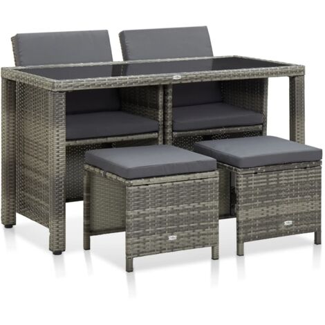 vidaXL 5 Piece Outdoor Dining Set with Cushions Poly Rattan Grey