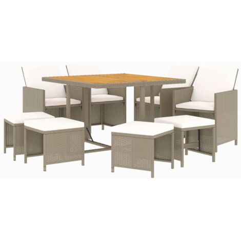 vidaXL Ensemble à manger de jardin et coussins 9 pcs Poly rotin Beige