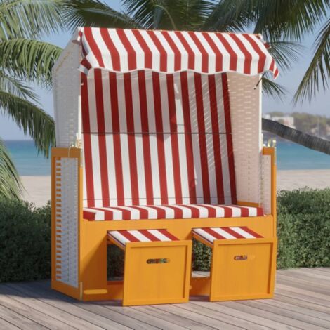 Strandkorb avec auvent Résine tressée bois solide Rouge blanc (1/5)