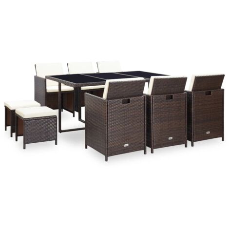 vidaXL Ensemble à manger d'extérieur et coussins 11 pcs résine tressée