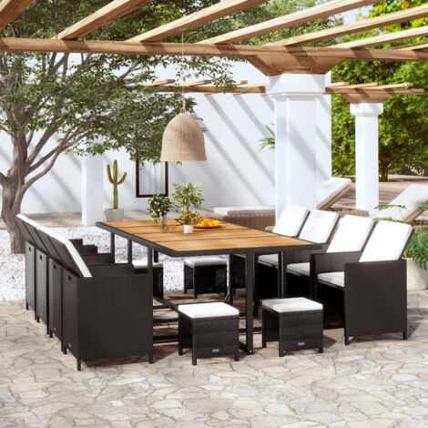 vidaXL Ensemble à manger d'extérieur 13pcs Rotin et bois d'acacia Noir