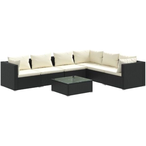 vidaXL Salon de jardin 7 pcs avec coussins Résine tressée Noir