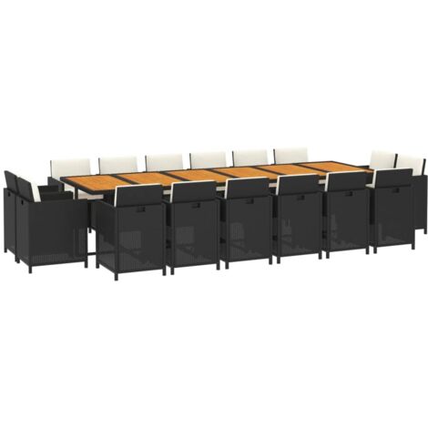 vidaXL Ensemble à manger de jardin coussins 17 pcs Résine tressée Noir