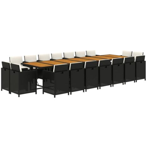 vidaXL Ensemble à manger de jardin coussins 19 pcs Noir Résine tressée