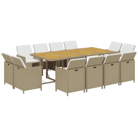 vidaXL Ensemble à manger de jardin coussins 13pcs Résine tressée Beige