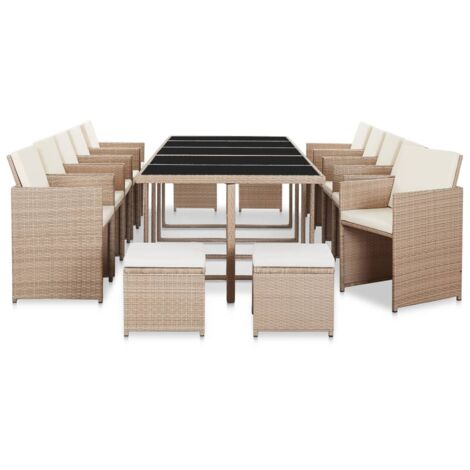 vidaXL Ensemble à manger d'extérieur avec coussins 15 pcs Rotin Beige (1/5)