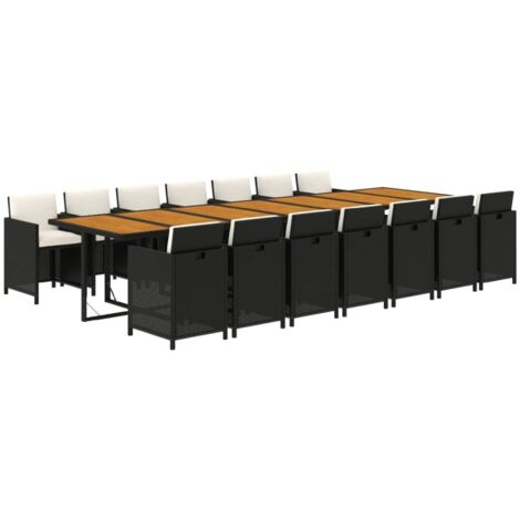 vidaXL Ensemble à manger de jardin 15 pcs coussins noir résine tressée