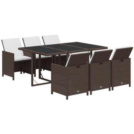 vidaXL Ensemble à manger de jardin et coussins 7 pcs marron poly rotin