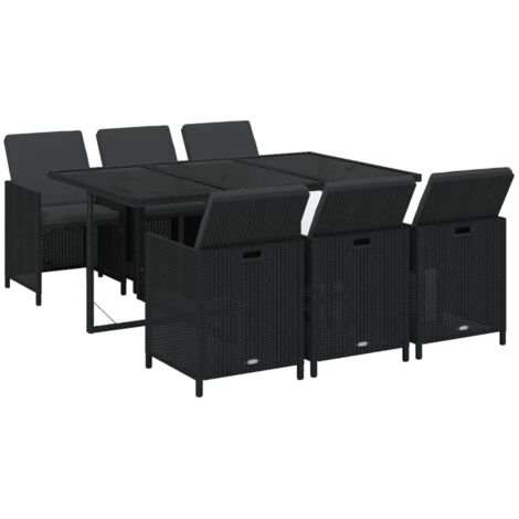 vidaXL Ensemble à manger de jardin coussins 7pcs Résine tressée Noir