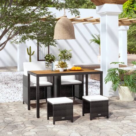 vidaXL Ensemble à manger d'extérieur 5 pcs Rotin et bois d'acacia Noir