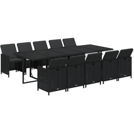 vidaXL Ensemble à manger de jardin coussins 11 pcs Résine tressée Noir
