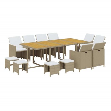 vidaXL Ensemble à manger de jardin coussins 13pcs Résine tressée Beige