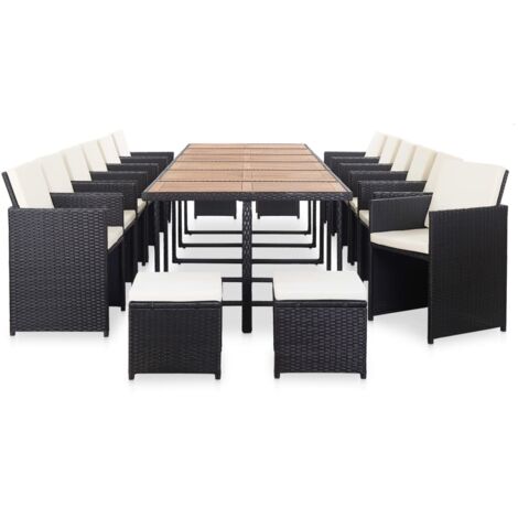 vidaXL Ensemble à manger d'extérieur 17 pcs avec coussins Rotin Noir