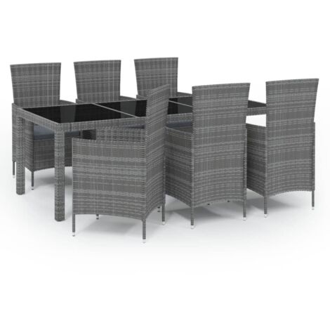 vidaXL Salon de jardin 7 pcs avec coussins Résine tressée Gris