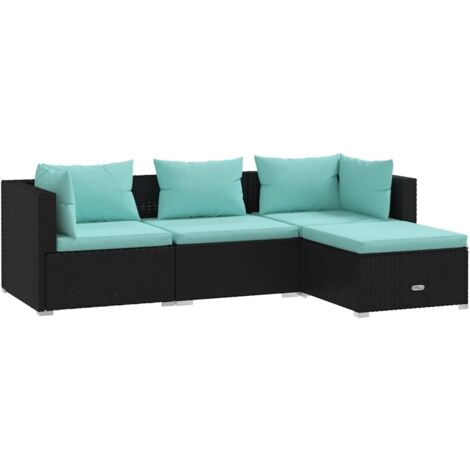 Salon de jardin 4 pcs avec coussins Résine tressée Noir vidaXL