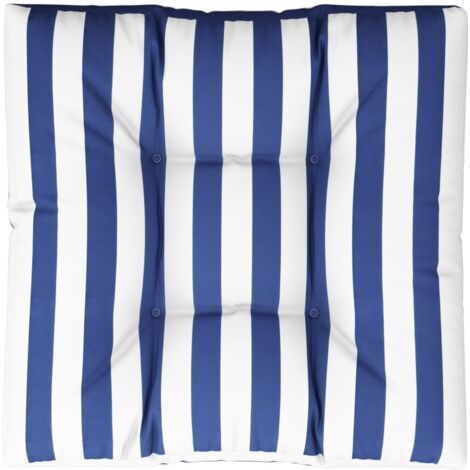vidaXL Coussin de palette rayures bleues et blanches 70x70x12 cm tissu