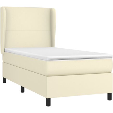 vidaXL Sommier à lattes de lit avec matelas Crème 90x190 cm Similicuir (1/5)