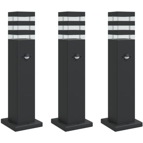vidaXL Lampadaires d'extérieur avec capteur 3 pcs noir 50 cm aluminium (1/5)