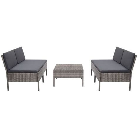 Salon de jardin 5 pièces en résine tressée avec coussins Gris clair 60x60x35 cm