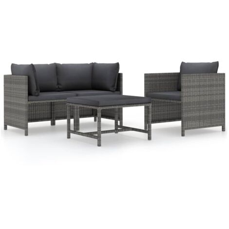 vidaXL Salon de jardin 4 pcs avec coussins Résine tressée Gris (1/5)