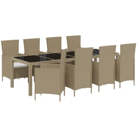 Ensemble à dîner de jardin 9 pcs coussins Résine tressée Beige vidaXL