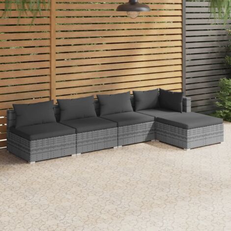 Salon de jardin 5 pcs avec coussins Résine tressée Gris vidaXL