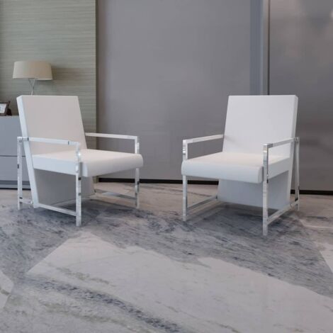 Fauteuil Chaise  Fauteuil Design  Fauteuil Relaxs lot de 2 avec cadre chromé blanc similicuir vidaXL