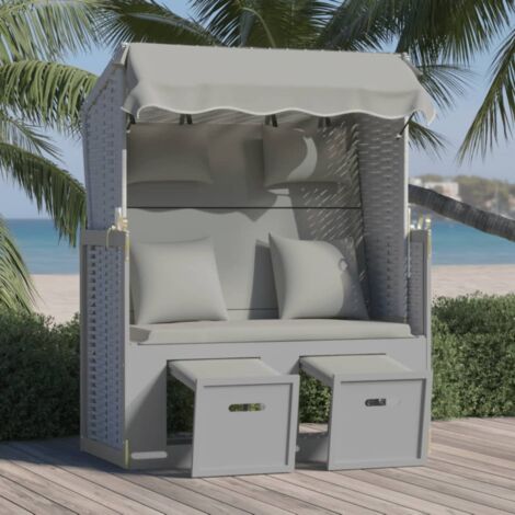 Strandkorb avec coussins Résine tressée et bois solide Gris