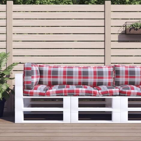 vidaXL Coussins de palette 3 pcs carreaux rouges tissu