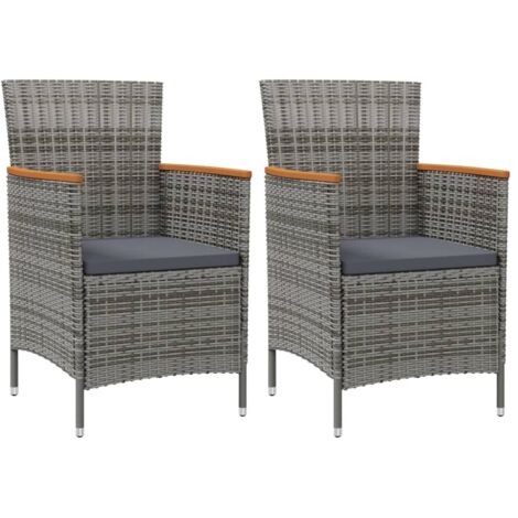 vidaXL Chaises à manger de jardin lot de 2 Résine tressée Gris (1/5)