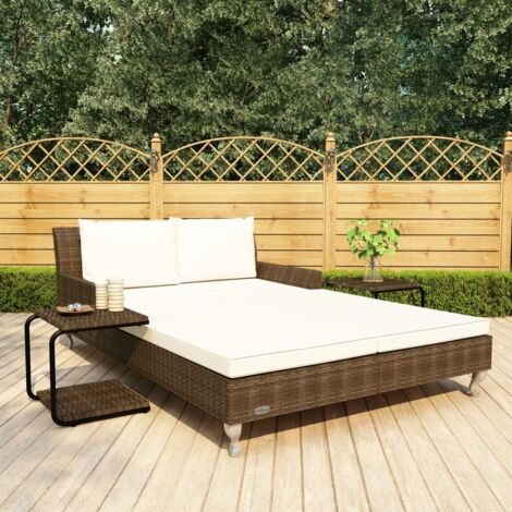 Chaise longue à 2 places avec coussins Résine tressée Marron vidaXL (1/5)