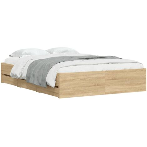 Cadre de lit et tiroirs chêne sonoma 135x190 cm bois ingénierie