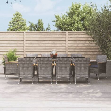 vidaXL Ensemble à manger de jardin 11pcs avec coussins gris poly rotin (1/5)
