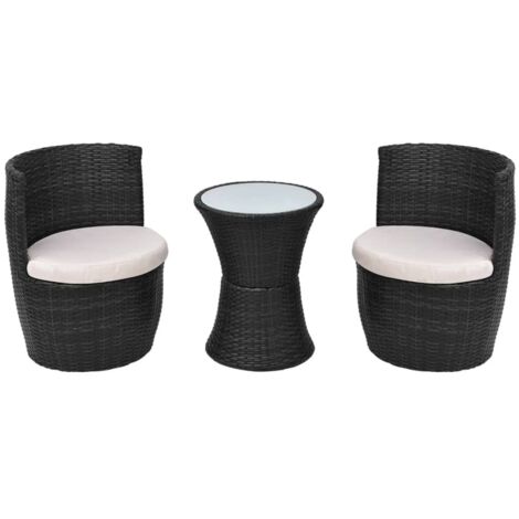 vidaXL Mobilier de bistro 3 pcs avec coussins Résine tressée Noir