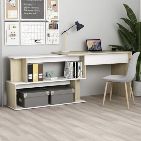 Bureau d'angle Blanc chêne sonoma 200x50x76cm Bois d’ingénierie vidaXL