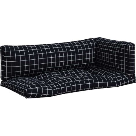 vidaXL Coussins de palette lot de 3 motif à carreaux noir tissu Oxford