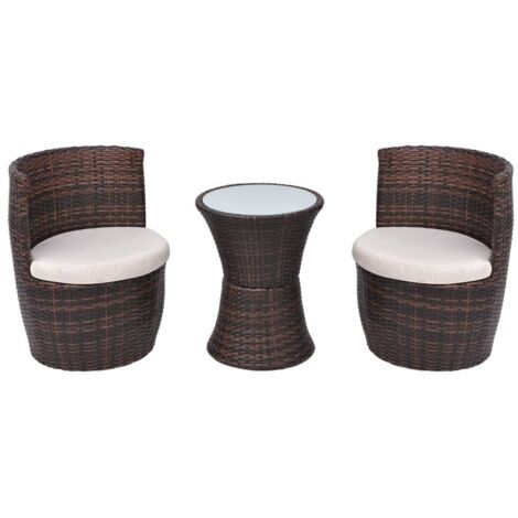vidaXL Mobilier de bistro 3 pcs avec coussins Résine tressée Marron